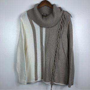 Chico’s Cowl Neck Sweater with Fringe Size 2